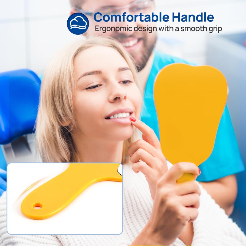 چاي ام يو مرآة على شكل أسنان من JMU، مرآة محمولة للأسنان (2، أصفر، 9.65 بوصة طول × 5.31 بوصة عرض) - Image 3